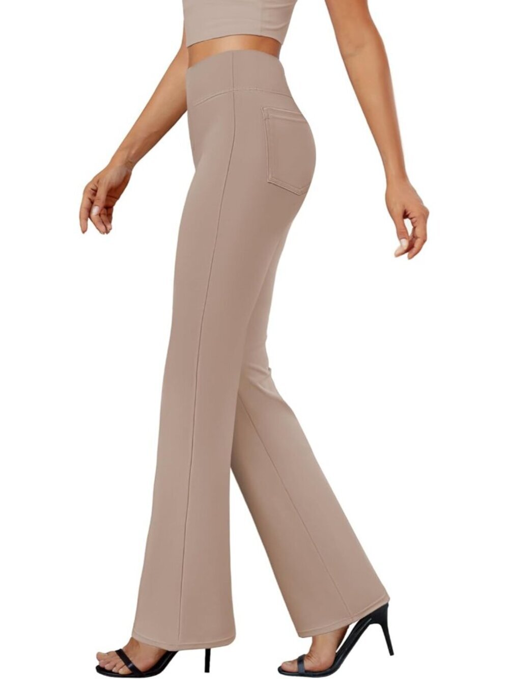 Women's Light Coffee High Waist Stretchy Casual Elastic Bootcut Dress Pants - Picture 1 of 5